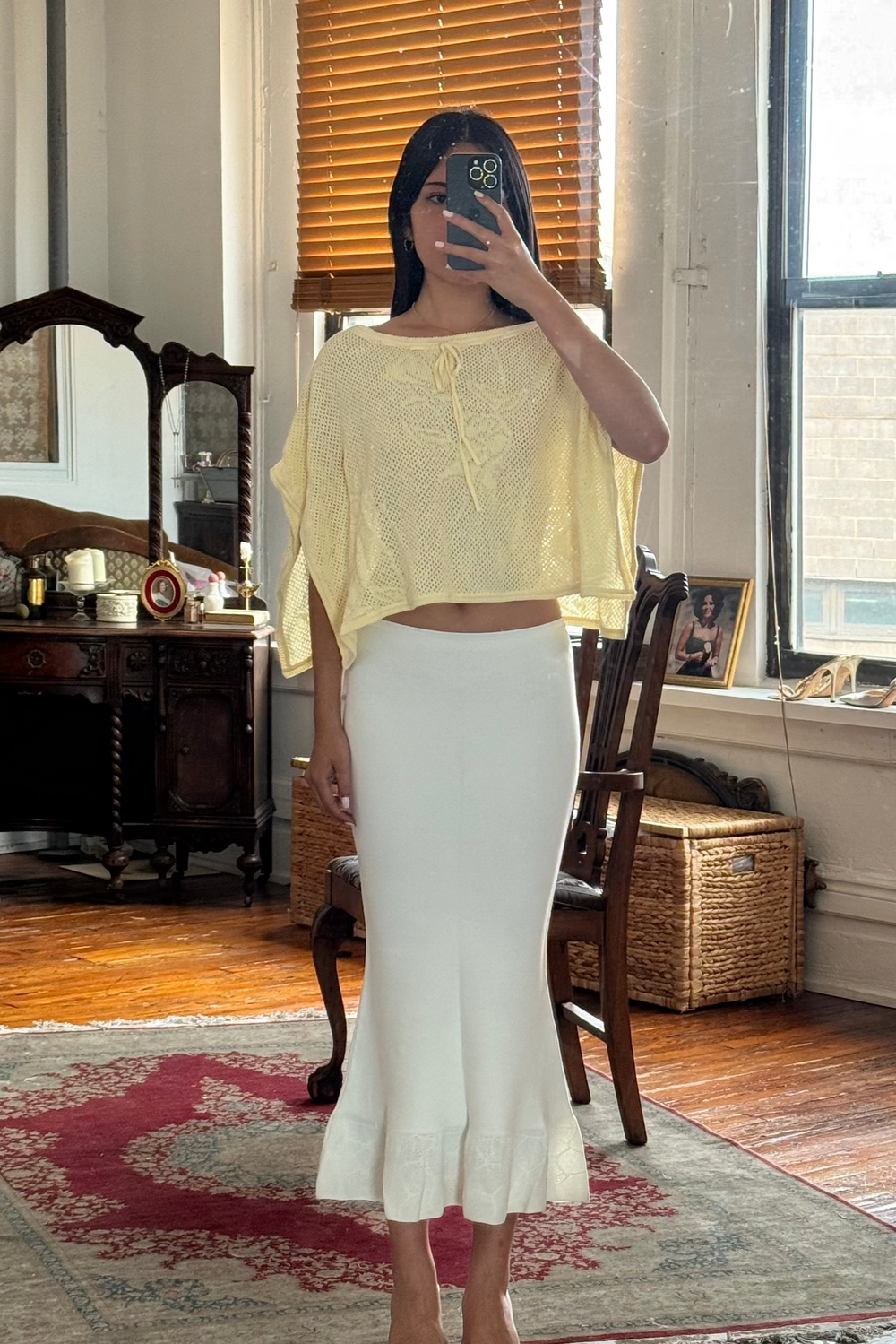 Sample Knit Pointelle Poncho in Butter