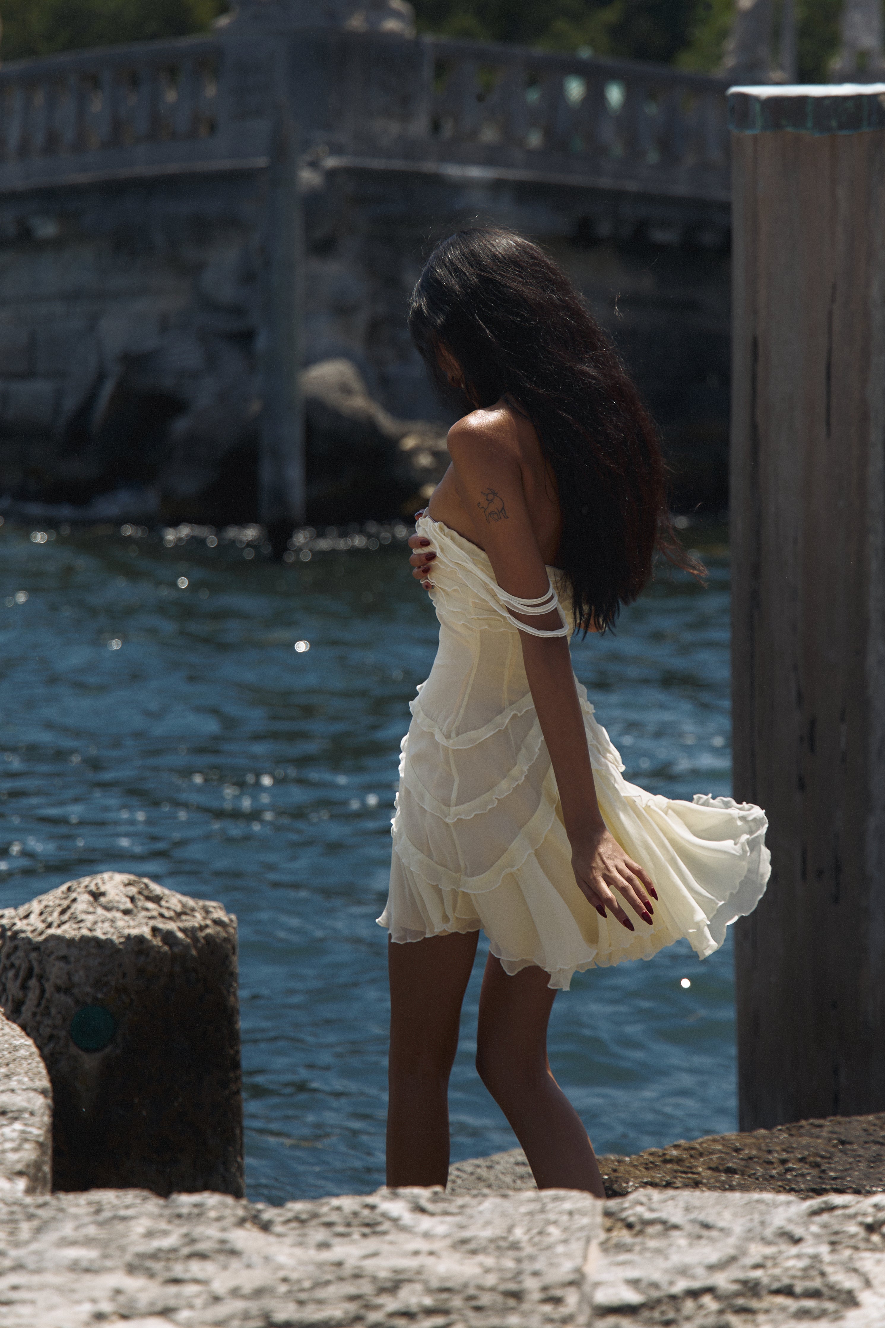 Cascading Mini Dress in Butter