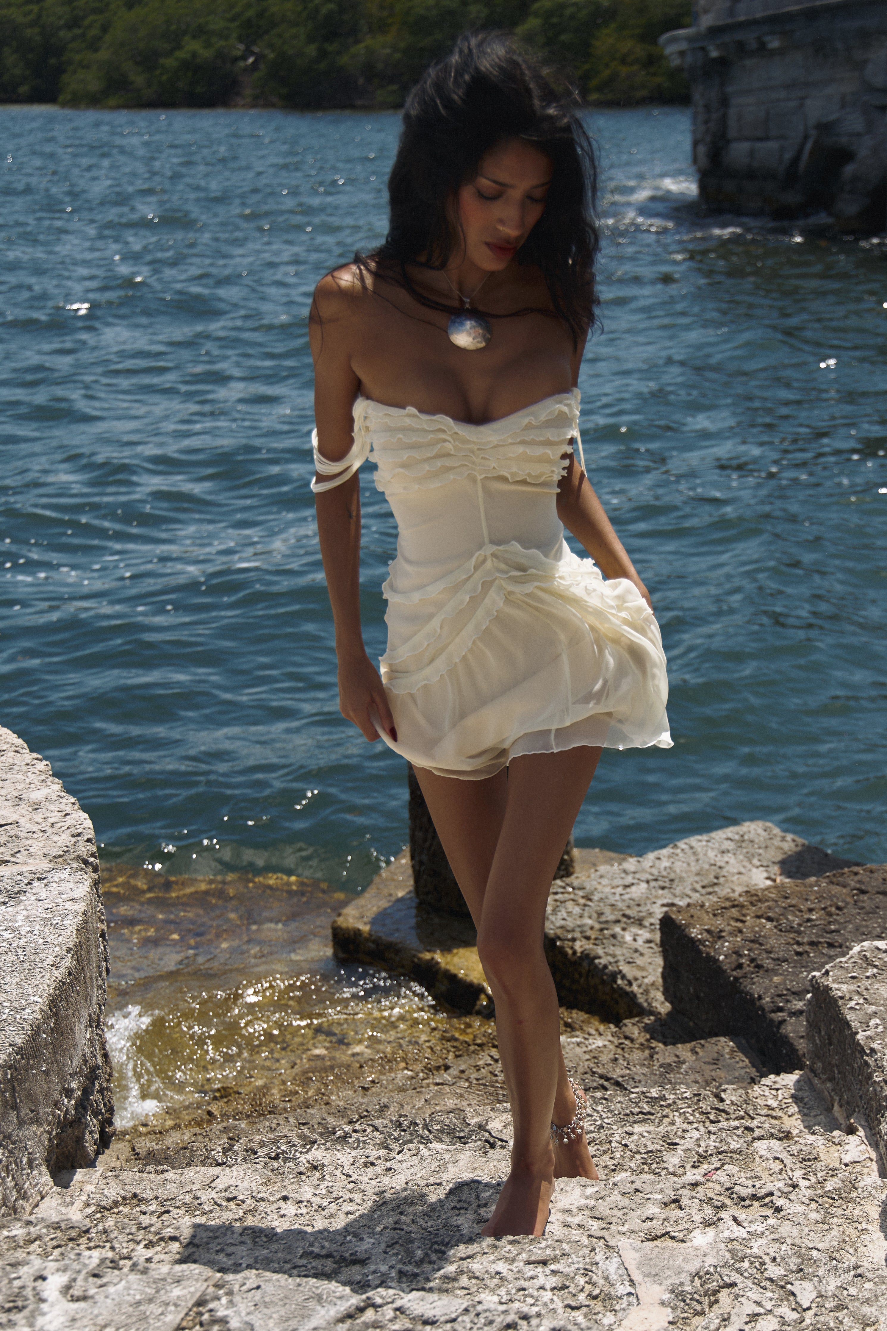 Cascading Mini Dress in Butter