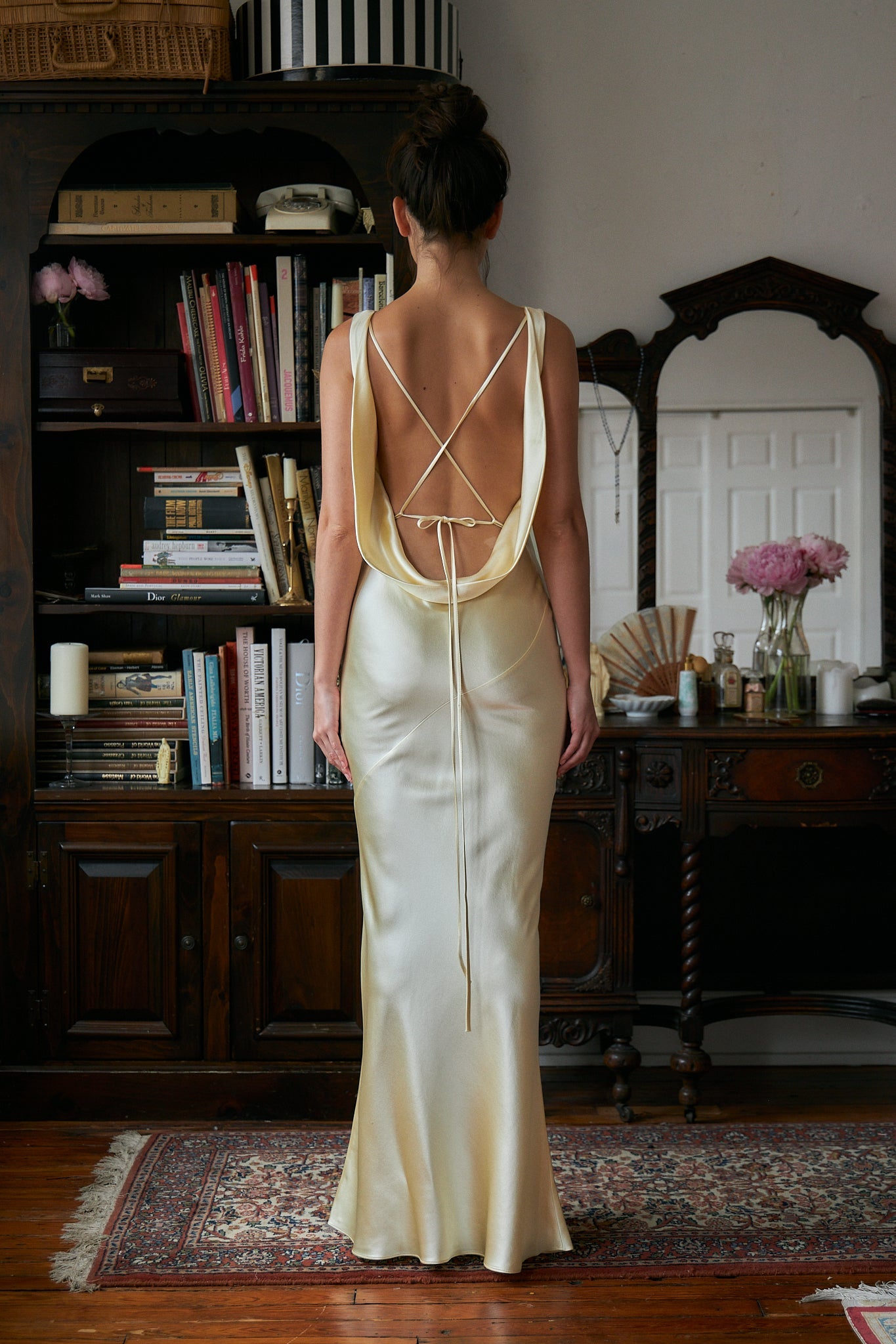 Plunging Back Cowl Dress in Butter