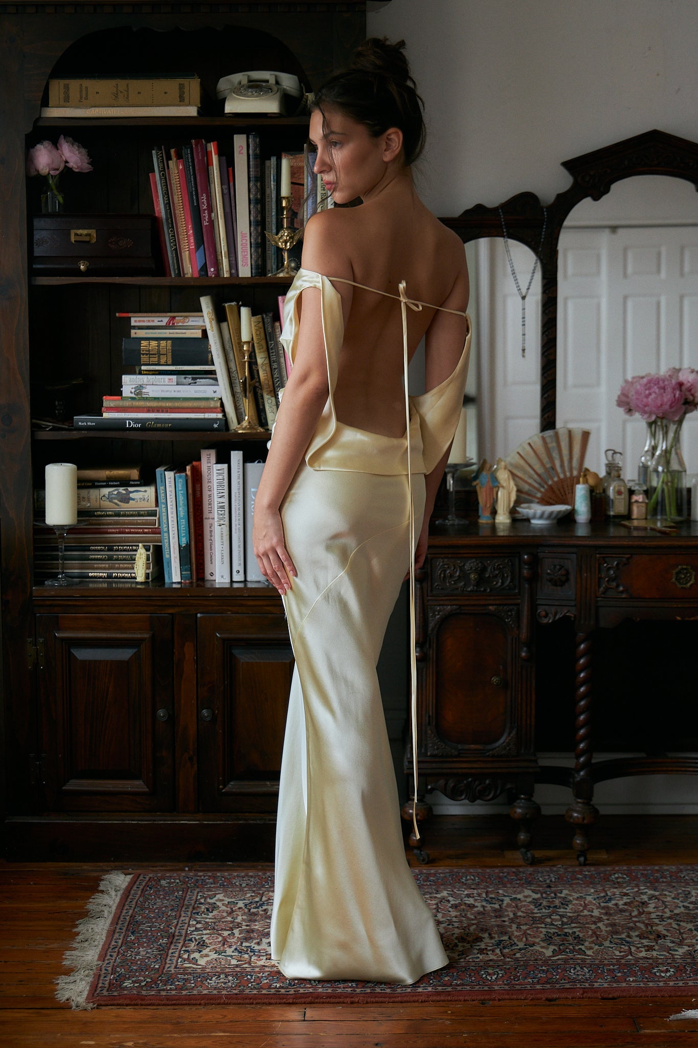 Plunging Back Cowl Dress in Butter