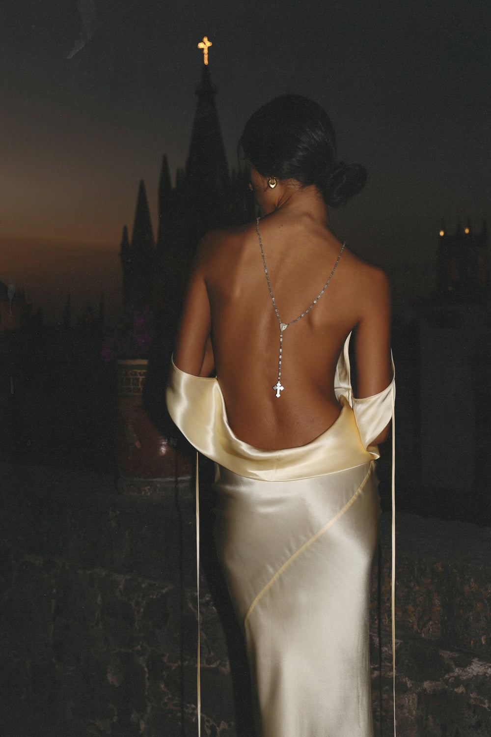 Plunging Back Cowl Dress in Butter